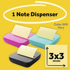 Post-it Notes Dispenser, Mixed Case, 3 in x 3 in, w/ Canary Yellow