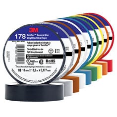 Various rolls of 3M Temflex Vinyl Electrical Tape 178 in different colours