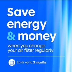 Filtrete™ B Plus image highlighting 1 inch filter save message for ecommerce use.
