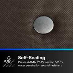 This is an infographic of 3M™ Air Barrier with Non-Woven Permeable Backing 3015VP-NW, Image 3. SELF-SEALING: Passes AAMA 711-22 section 5.2 for water penetration around fasteners.