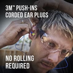 Image of a man putting on 3M™ Push-Ins™ Corded Earplugs 92501, no rolling required
