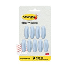 Command™ lto sioc sky medium designer hook image, 9 hooks, 12 Command strips, variety pack