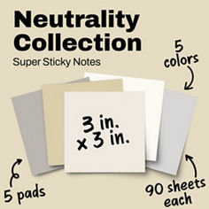 Post it®, Neutrals, B+01, Super Sticky Notes, 6 colors, 3x3 inches, 5 pads, 90 sheets each.