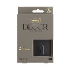 Command™ Décor DCR01MB In Package English straight image, small metal hook, Twist Project, Décor Collection, matte black
