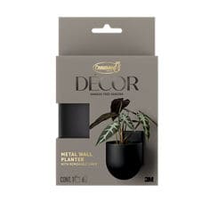 Command™ Décor DCR03MB In Package English straight image, matte black Metal Wall Planter, Twist Project, Décor Collection