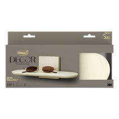 Command™ Décor DCR04BE In Package English straight image, beige Metal Wall Shelf, Twist Project, Décor Collection