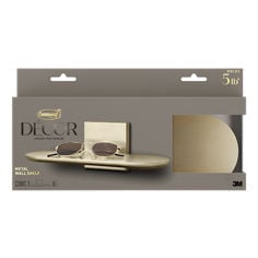 Command™ Décor DCR04BR In Package English straight image, brass Metal Wall Shelf, Twist Project, Décor Collection