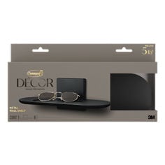 Command™ Décor DCR04MB In Package English straight image, matte black Metal Wall Shelf, Twist Project, Décor Collection