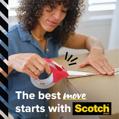 Image of a Woman using Scotch Heavu Duty Moving Tape. Reader: The best move starts with Scotch®.