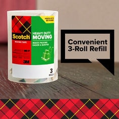 Image of a Scotch Heavy Duty Moving Tape, 3 Rolls Refill. Reader: Convenient 3 Roll Refill