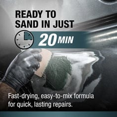 Bondo® Short Strand Fiberglass Filler. Ready to sand in just 20 minutes