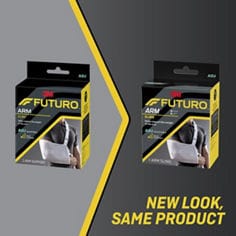 Key visual showing the FUTURO™ Adjustable Arm Sling, item 46204, in a to/from presentation format.