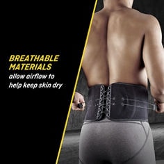Key visual for the FUTURO™ Easy Adjustable Back Support, catalog ID 46820ENR, emphasizing the breathable design.