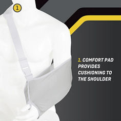 Key visual featuring the comfort shoulder pad of the FUTURO™ Adjustable Arm Sling, 46204ENR.