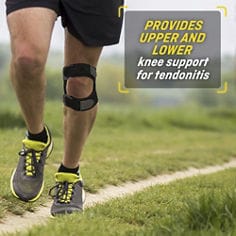 Key visual emphasizing upper and lower knee support from the FUTURO™ Adjustable Knee Dual Strap, catalog ID 09195ENR.