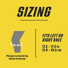 Key visual for the FUTURO™ Adjustable Knee Strap, 09189ENR, providing sizing information for proper fit.