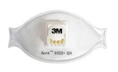 Respirador descartável Aura, 9322+, branco, vista frontal, fechado, com válvula