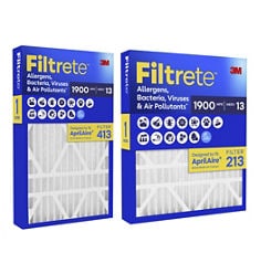 Filtrete™ MPR 1900 air filter family pack image showing filters designed to fit Aprilaire 413 and 213 media air cleaners