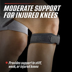ACE™ Adjustable Knee Strap, 907008, B+ key visual highlighting the product’s support level.