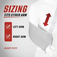 Key visual for ACE™ Arm Sling Adjustable, 207395, featuring sizing information in B+