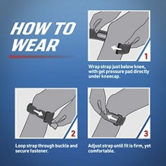 ACE™ Adjustable Knee Strap, 207359, B+ key visual showing how to wear the product.