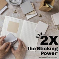 Post-it® Neutrality Collection, 3321-SSNTR, B+ Image 03, Flat, 2 times the sticking power.