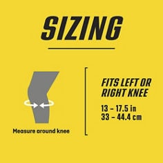 FUTURO™ Adjustable Knee Support, catalog ID 01039ENR, B+ Key Visual 6 highlighting sizing for the knee.