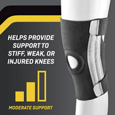 FUTURO™ Adjustable Knee Stabilizer, catalog ID 47550ENR, B+ key visual highlighting support for injured knees.