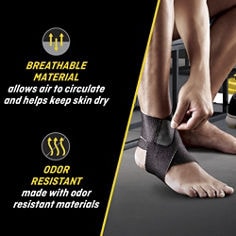 FUTURO™ Ankle Support Adjustable, catalog ID 01037ENR, B+ key visual highlighting breathable, odor-resistant material.