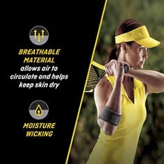 FUTURO™ Tennis Elbow Support Adjustable, catalog ID 45975ENR, B+ key visual highlighting breathable material.