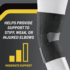 FUTURO™ Adjustable Elbow Support, catalog ID 01038ENR, B+ key visual highlighting support for injured elbows.
