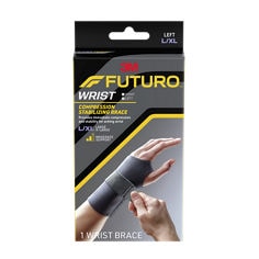 In Package center product image of FUTURO™ Compression Stabilizing Left Wrist Brace S/M, catalog ID 48400ENR.