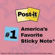Post-it Neon Fizz B+ image of America's #1 Favorite Sticky Note *Based on 2025 U.S. market share data from NPD for the Sticky Notes category