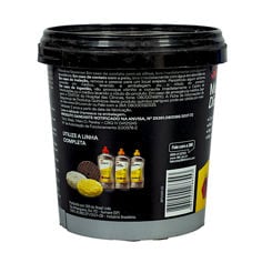 Vista do lado esquerdo de um recipiente preto de composto de polimento 3M Massa de Polir Diamante mostrando imagens da linha de produtos, código de barras e informações de contato, 1 kg.
