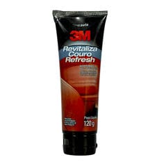 Vista frontal de um tubo preto de restaurador para couro e vinil 3M Revitaliza Couro Refresh, 120 g.