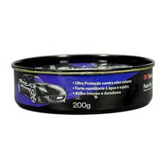 Vista frontal de uma lata preta de 3M Perfect-It Paste Wax Extreme com rótulo roxo e gráfico de carro, 200 g.