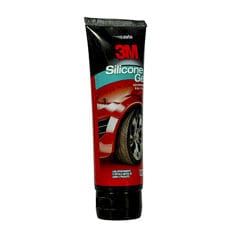 Vista lateral em ângulo de um tubo preto de gel de silicone para brilho de pneus 3M Silicone Gel, 120 g.