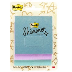 Post-it® Shimmer Notes in blue, alternate product image 2, center front in pack view.