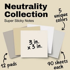 Post-it Neutrality Collection Image of product  10 pads with 90 sheets each