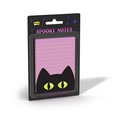 Post-it® Spooky Notes 341 card right image showing the right side view of purple lined notes with a black cat design on black packaging. Text on pack includes “Post-it,” “Spooky Notes,” “2.9 in x 3.8 in,” and “50.”
