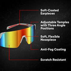 Key Visual image of 3M™ Mirrored Safety Eyewear Multi-Colored Lens, catalog ID 47317, highlighting adjustable comfort features. B+ Content