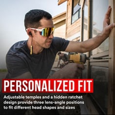 Key Visual image of 3M™ Mirrored Safety Eyewear Multi-Colored Lens, catalog ID 47317, highlighting personalized fit. B+ Content