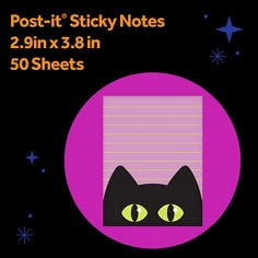 Post-it® Spooky Notes HW26-SN-341 B+ image showing Post-it® Sticky Notes packaging. Visible text includes “Post-it® Sticky Notes,” “2.9 in x 3.8 in” and “50 Sheets.”