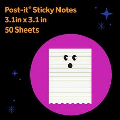 Post-it® Spooky Notes HW26-SN-342 B+ image with a Halloween-themed message. Visible text includes “Perfect non-sweet trick-or-treats.”