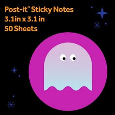 Post-it® Spooky Notes HW26-SN-DCG2 B+ image showing Post-it® Sticky Notes packaging. Visible text includes “Post-it® Sticky Notes,” “3.1 in x 3.1 in” and “50 Sheets.”