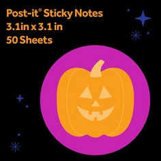 Post-it® Spooky Notes HW26-SN-DCP2 B+ image showing Post-it® Sticky Notes packaging. Visible text includes “Post-it® Sticky Notes,” “3.1 in x 3.1 in” and “50 Sheets.”