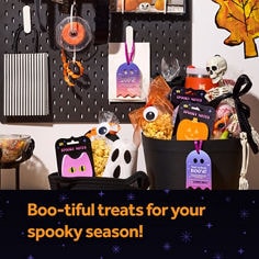 Post-it® Spooky Notes National B+ image showing Halloween-themed notes and gift tags. Visible text includes “Perfect non-sweet trick-or-treats,” “Spooky Notes,” “You’ve Been BOO’d!” and “6 Gift Tags.”