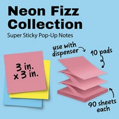 Post-it® Neon Fizz Image of product 10 pads with 90 sheets each