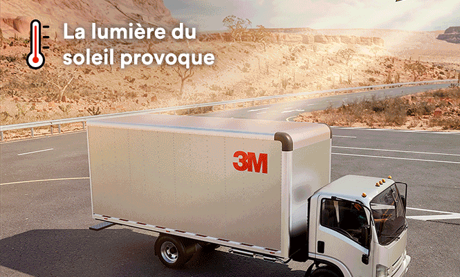 La lumière du soleil provoque une accumulation de chaleur dans les véhicules et la Pellicule de refroidissement 3M réfléchit l’énergie solaire, repoussant la chaleur vers le ciel, pour un refroidissement passif sans consommer d'énergie.
