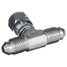 Two-part metal T-fitting with screw threads for use with 3M Cylinder Adhesive dispensers.